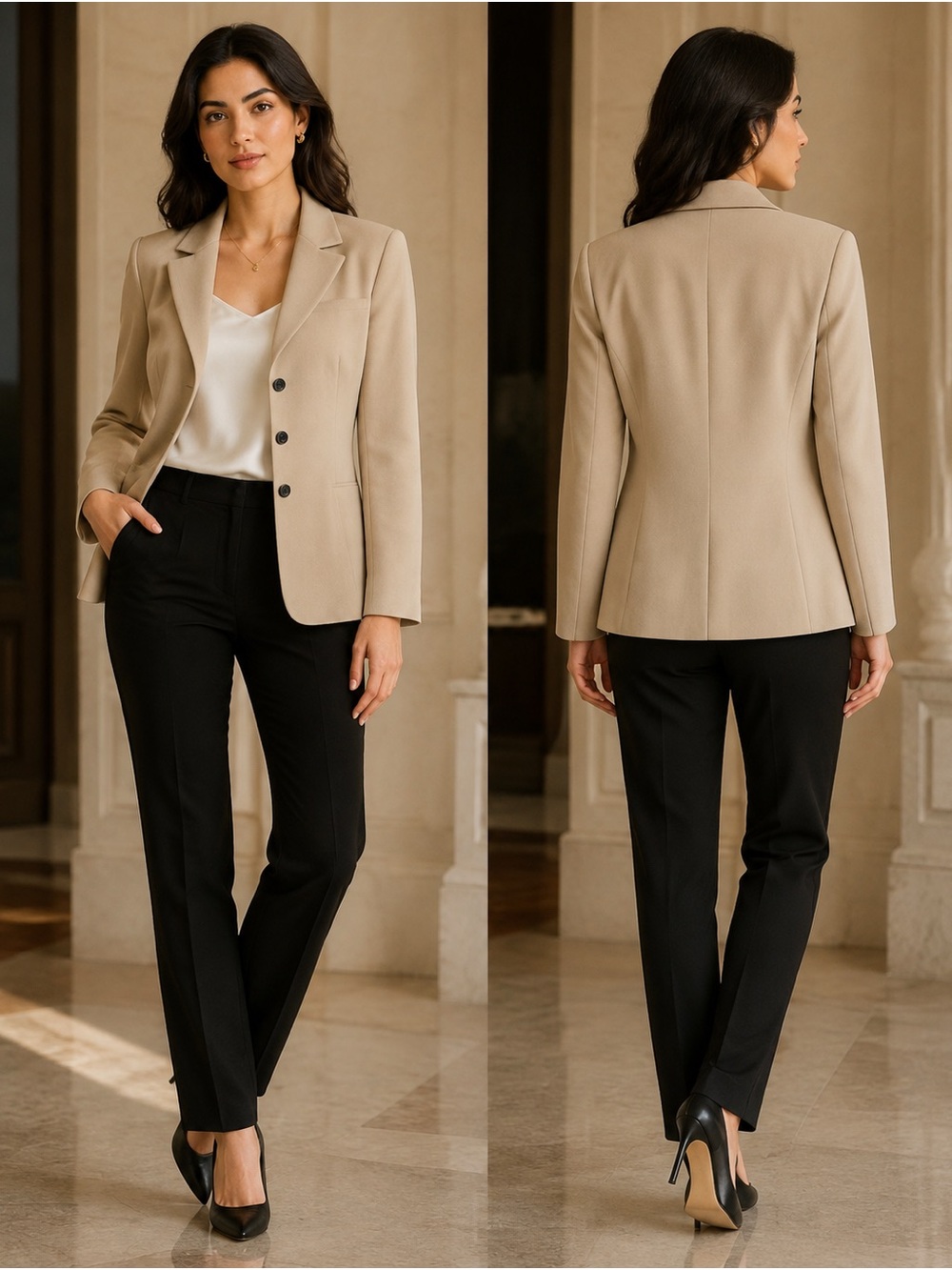 Le Suit Women’s Size 12 Beige Three-Button Tailored Career Blazer
